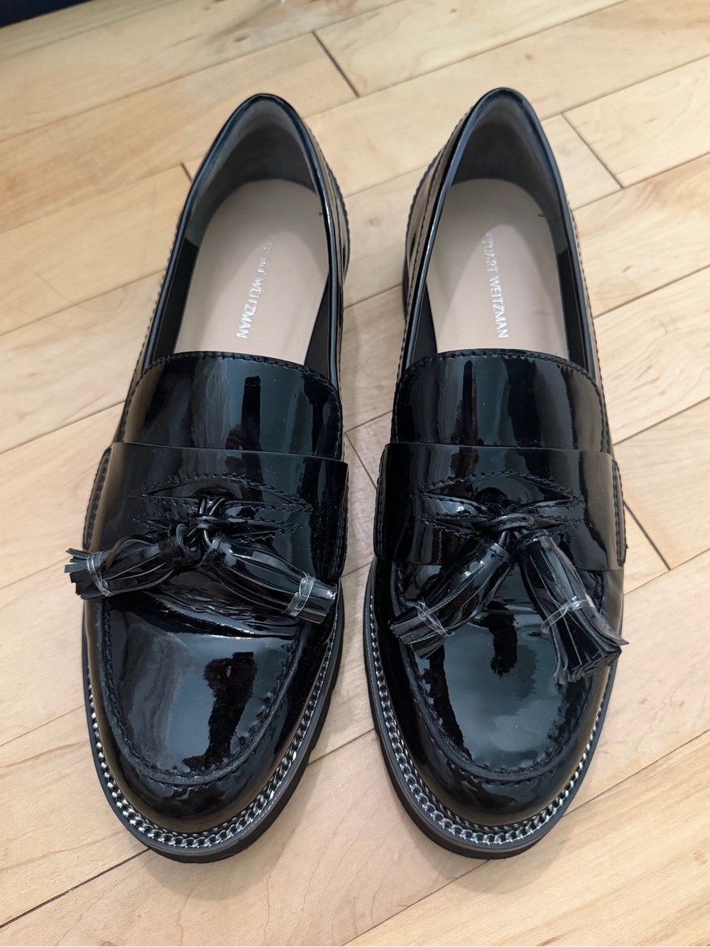 Stuart Weitzman Black Patent Tassel Loafers